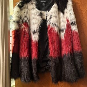 TRI-COLORED FAUX FUR JACKET